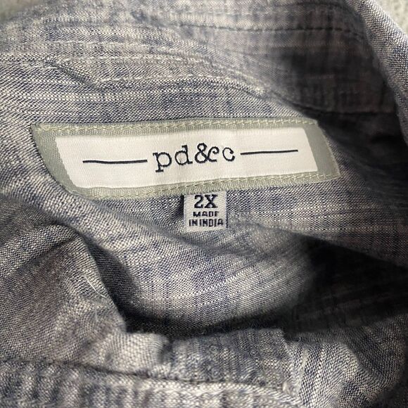 PD & C Short Men's 2X Sleeve Button Down Polo Shirt Dark Gray Denim 100% Cotton - Picture 3 of 12